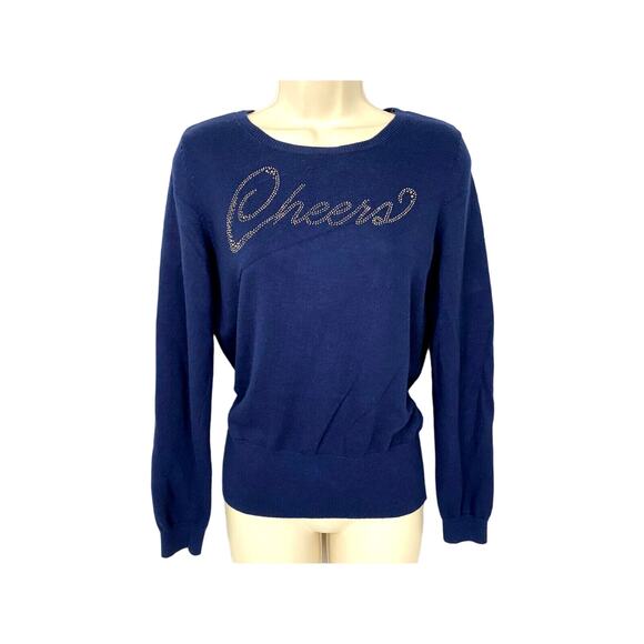 WHBM Cashmere Blend Sweater Womens Small Cheers Bling Holiday Christmas Party - Picture 1 of 16